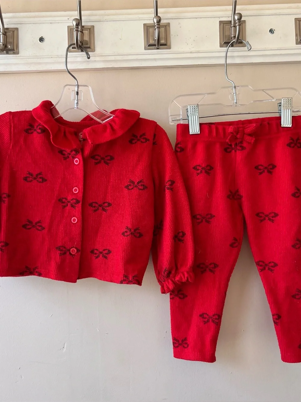 Kids Red Bow Knit Pajama Set